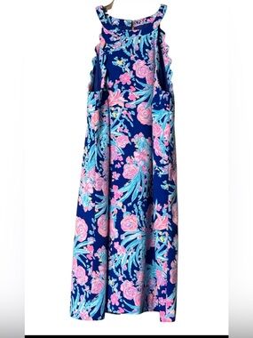 Like new! Lilly Pulitzer Tabby Halter Dress Corsica Blue Toucan Party Preppy